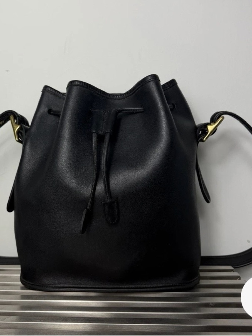 Coach Black Leather Drawstring Bucket Shoulder Bag